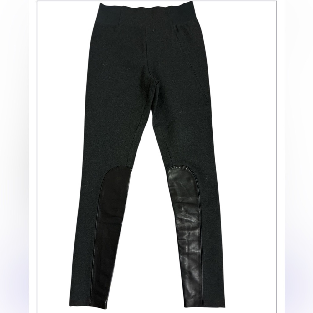 White + Warren Black Leggings riding pants with Leather quiet luxury small